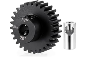 BRKRC Steel 32P 5mm Pinion Gear 25T 26T 28T 29T 30T 31T 32T 33T 34T 35T 36T 37T 38T Motor Gears for 1/10 1/8 RC Car Parts (28T)