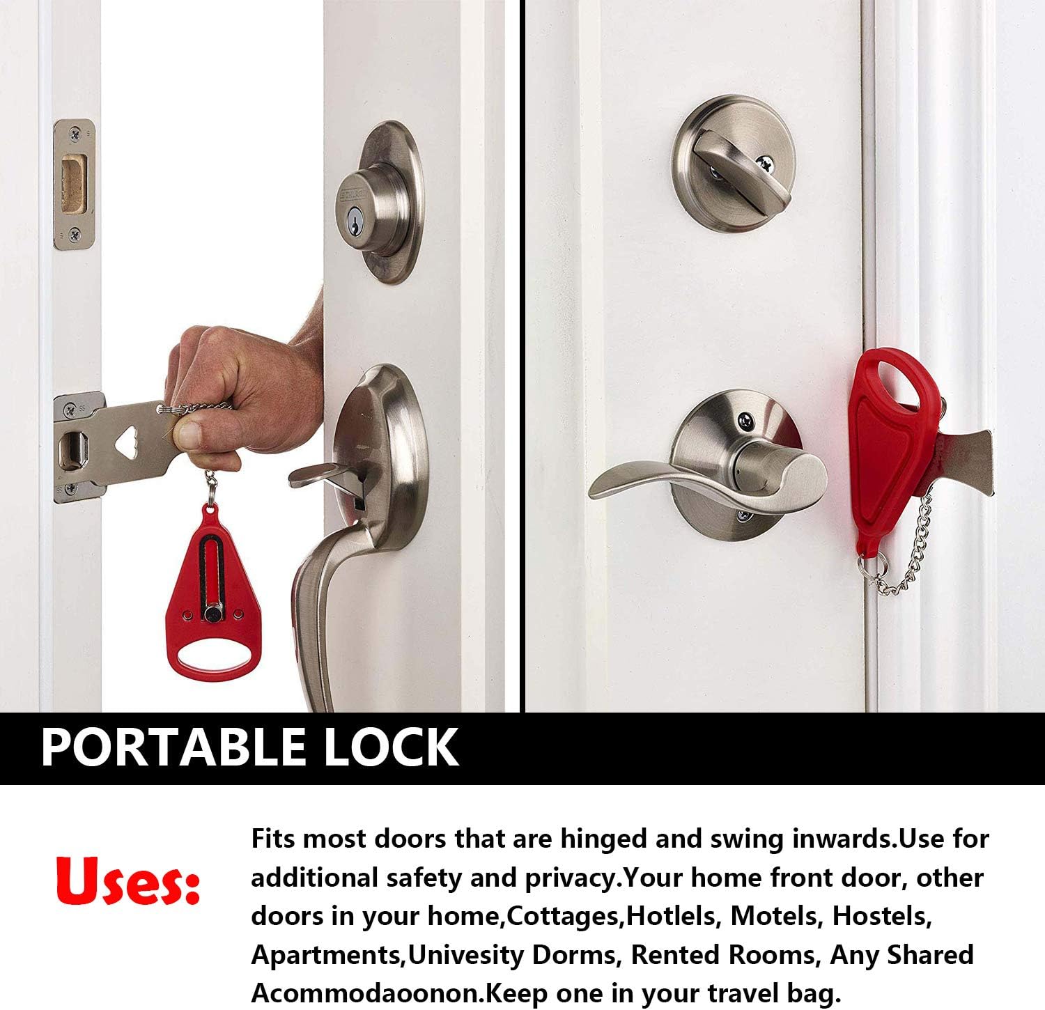 School Lockdown Lock，Living Motel 2 Pack Portable Door Lock Door Lock