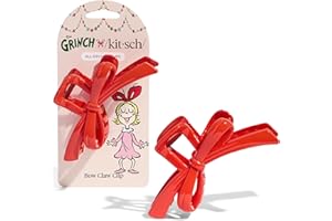 The Grinch x Kitsch Bow Hair Claw Clip for Women – Strong Hold for Thick or Thin Hair | Glossy Red Hair Clip for Holidays or 