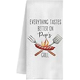 QWZDRHYJI Pop Grandpa Grilling Gifts Kitchen Towels, Grandpa Gifts from Grandkids Dish Tea Towels, Everything Tastes Better on Pop's Grill Decorative Hand Towel for Kitchen, 16x24 Inch
