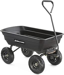 Gorilla Carts GOR4PS Poly Garden Dump Cart with Steel Frame and 10-in. Pneumatic Tires, 600-Pound Capacity, Black