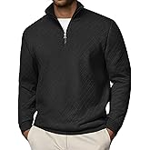COOFANDY Men Quarter Zip Pullover Long Sleeve Quilted Sweatshirt Waffle Casual Collared Sweatshirts Mock Neck Winter Polo