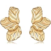 Sylph Gold Statement Earrings for Women Trendy Geometric Big Chunky Gold Flower Earrings Floral Leaf Drop Dangle Earrings 925 Sterling Silver Large Stud Earring Jewelry Gift For Her Gold/Silver