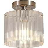 Modern Semi Flush Mount Ceiling Light, Industrial Clear Glass Ceiling Light Fixture, Crystal Ceiling Lamp, Modern Ceiling Lamps, Farmhouse Light for Entryway Hallway Kitchen Dining Room, Nickel