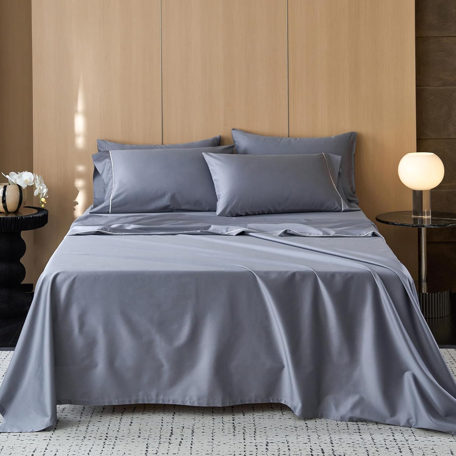 Photo 1 of MooMee King Size Sheets Set, 100% Extra Long Staple Cotton 600TC Sateen Weave Cooling Breathable Silky Soft Luxury Hotel Quality Bed Sheets with 17" Deep Pocket - 4 Piece (Blueish Grey, King)