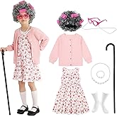 Weixinbuy Old Lady Costume for Kids Girls 100 Days of School Costume Granny Dress Halloween Accessories for Girl