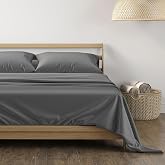 THREAD SPREAD 100% Egyptian Cotton Sheets Full Size - 600 Series Bliss Collection Sheet, 4 PC 16" Deep Pocket Full Size Sheets Sets (Dark Grey), Soft Cooling Sateen Weave Cotton Hotel Luxury Sheet