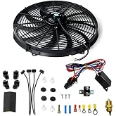 16 inch Electric Radiator Fan with Thermostat Wiring Switch Relay Kit | 3000 CFM 10 Blades Electric Fan Automotive Black