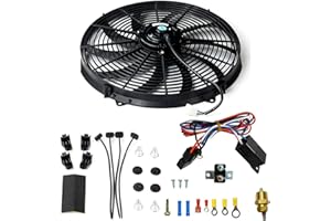 16 inch Electric Radiator Fan, 3000 CFM 10 Blades Electric Fan Automotive Black with Thermostat Wiring Switch Relay Kit