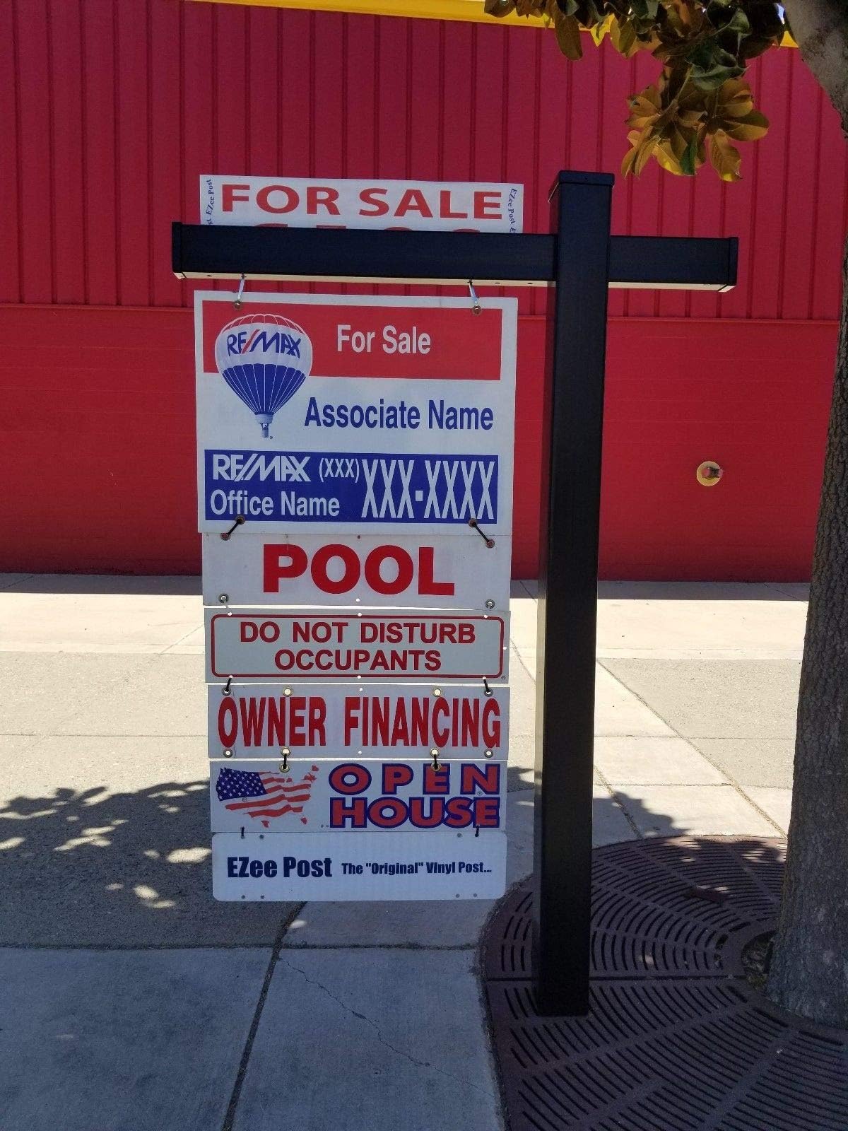 EZee Post Real Estate Sign Post 6 Feet Tall- Easy to Install- 1 Cross Arm- Metal Stake- for Commercial & Residential Use - Black Color