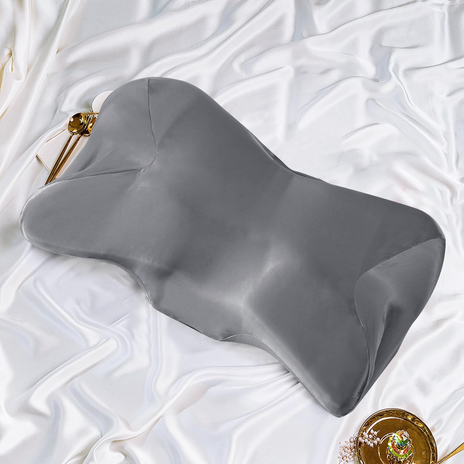 Photo 1 of Eychei Satin Pillowcase for Cervical Pillow, Dark Grey Silky Cervical Pillow Case Contour Pillow Case Cover with Zipper, Smooth Ergonomic Pillowcase for Neck Pillow Cover