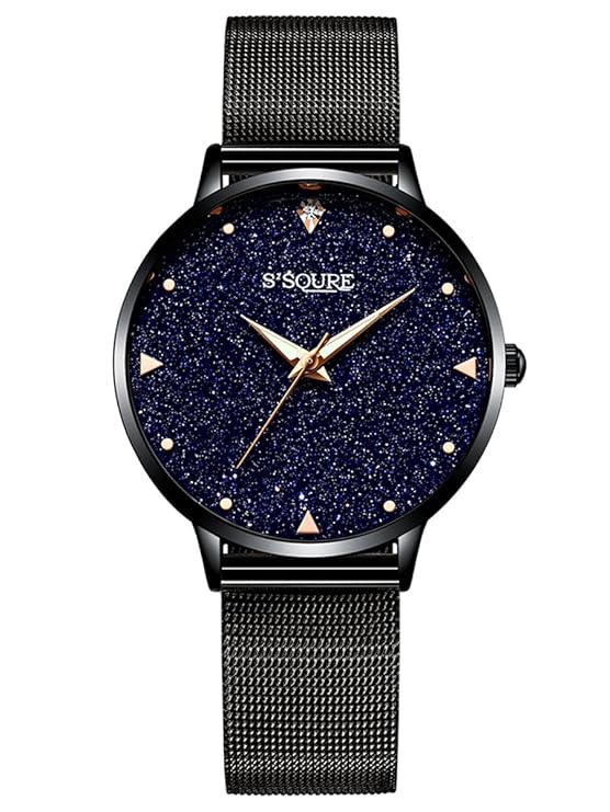 Alienwork Armbanduhr für Damen Marmor-Zifferblatt Uhr mit Milanaise-Armband