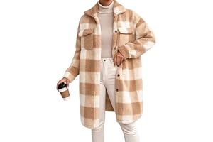 Warm Plaid Jacket Coat Button Down Coats Shackets Casual Outerwear Coat for Women Fall Winter Wear