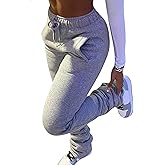 HuiSiFang Women Stacked Pants Fleece Sweatpants Thicked Warm Jogging Casual Ruched Workout Active Jogger Pants