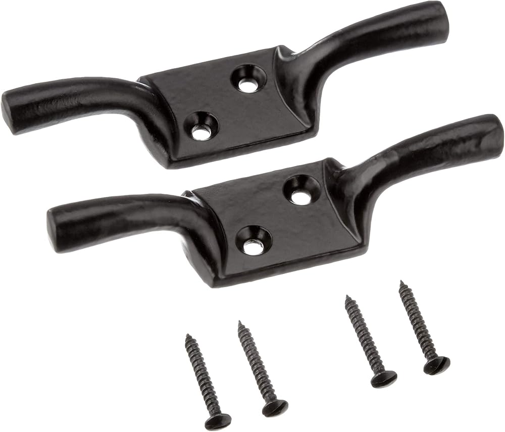 Merriway BH00403 Cleat Hooks 100mm 4 Inch Black Japanned Pack of 2