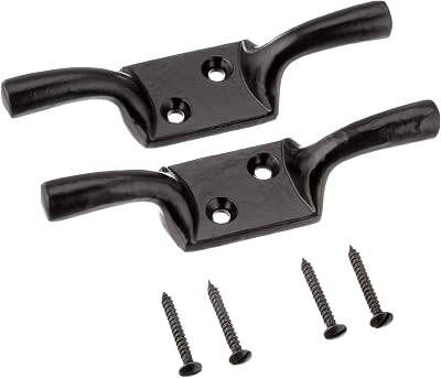 Merriway BH00403 Cleat Hooks 100mm 4 Inch Black Japanned Pack of 2