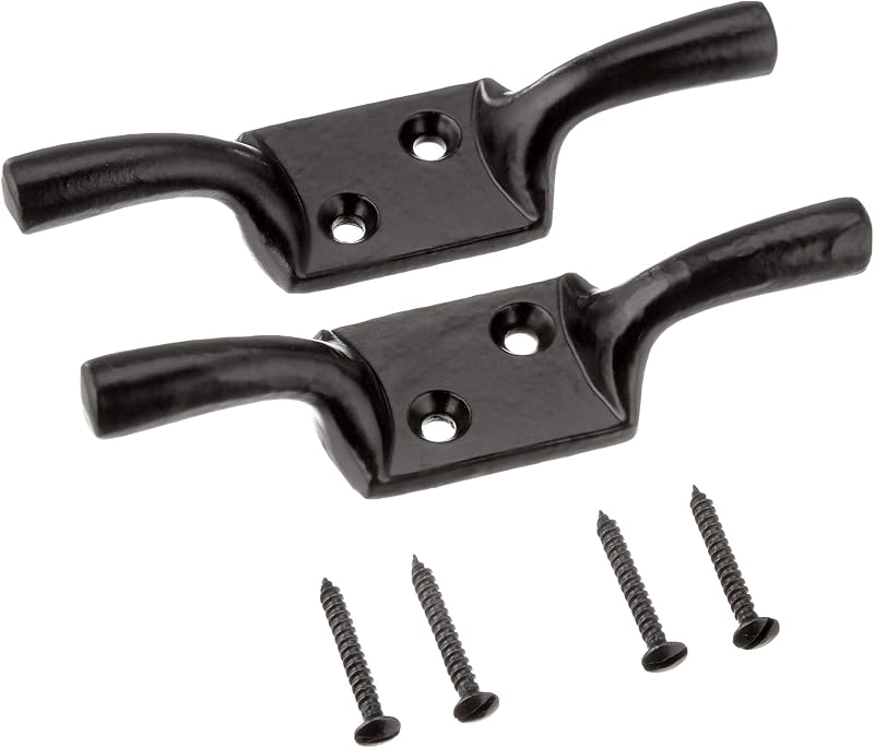 Merriway BH00403 Cleat Hooks 100mm 4 Inch Black Japanned Pack of 2