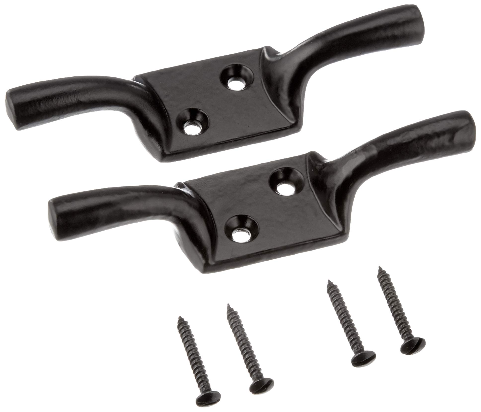 Merriway® BH00403 (2 Pcs) Cleat Hooks, 100 mm (4 inch) Black Japanned - Pack of 2 Pieces