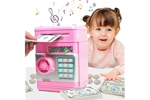 MOEtif Piggy Bank for Girls Boys Electronic Peggy Bank Automatic with Password Protection Mini ATM Peggy Bank Toy Suitable for 3-14 Years Old Kids Pink