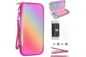 belle&birdie Protective Shell Carrying Case For Nintendo OLED Switch, 10IN1 Accessories Bundle,Waterproof Portable Travel Protection w/ Game Cartridge Holder,Screen Protector,Cover,Strap,Thumb Grips