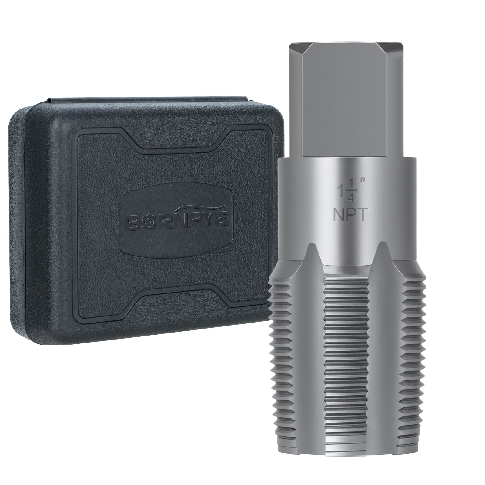 Photo 1 of 1-1/4"-11-1/2 NPT Pipe Tap Set, Precision Carbon Steel Taps Tool, Metric and Standard for Clean and Re-thread Damaged or Jam Pipe Threads in with Durable Plastic Case