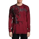 Affliction Men's Reversible Long Sleeve Thermal Shirt, Skull Design, Distressed Graphic Print