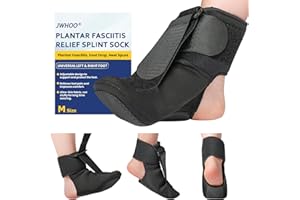JWHOO Plantar Fasciitis Brace Splint Sock - Night Orthotic Foot Drop Brace, Ankle Support, Adjustable & Lightweight, Great for Plantar Fasciitis Relief, Achilles Tendonitis, Foot Drop, Heel Pain (M)