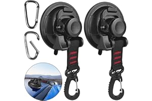 HLOGREE 2PCS Heavy Duty Suction Cups Anchor with Hooks,Vacuum Suction Cup Camping Tie Downs with 2PCS Aluminum Buckle,Outdoor Strong Suction Cup Wall Anchor for Camping Tarp Accessory,Car Side Awning