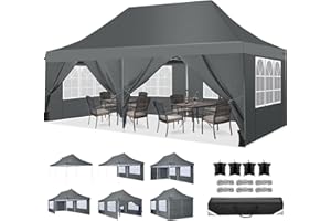 COBIZI Canopy 10x20 Pop Up Canopy Tent with 6 Sidewalls, Waterproof Commercial Canopy Ez Outdoor Instant Gazebo UV Protection 50+ Event Shelter, Garden Tents for Parties with Sandbags, Grey