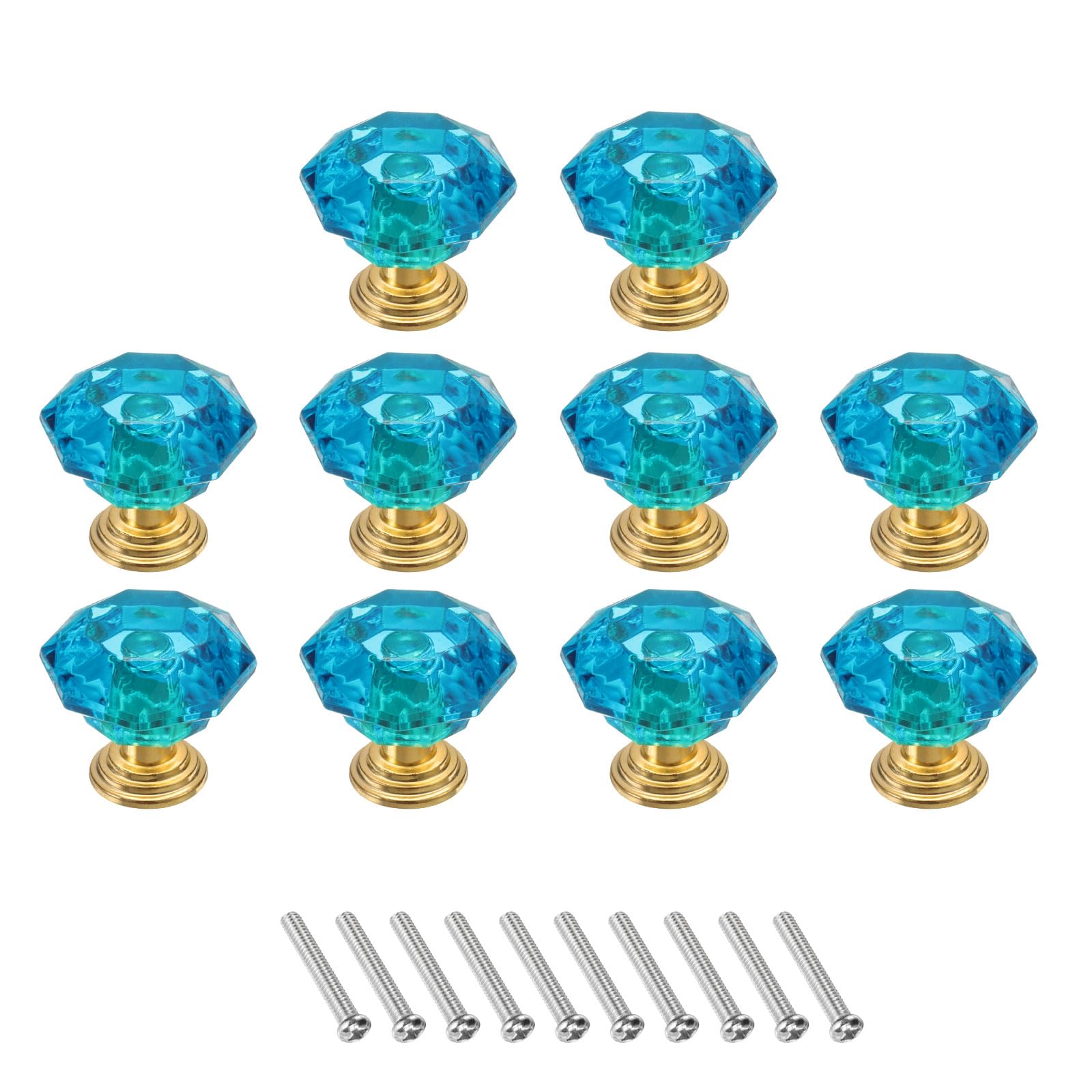 Photo 1 of GREEN TOURQUOISE COLOR uxcell 10 Pcs Crystal Cabinet Knobs 24 mm Drawer Pulls Crystal Drawer Knobs for Cabinet, Cupboard, Wardrobe, Dresser, Blue Green/Gold