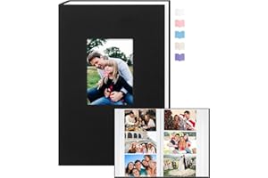 XFVEIWOO Photo Album 4x6 360 Photos, Large Capacity Linen Cover with Front Window, 4 x 6 Picture Album, 360 Photos 4x6 Photo Album Book for Wedding Kids Travel Family Baby Pictures (Black)