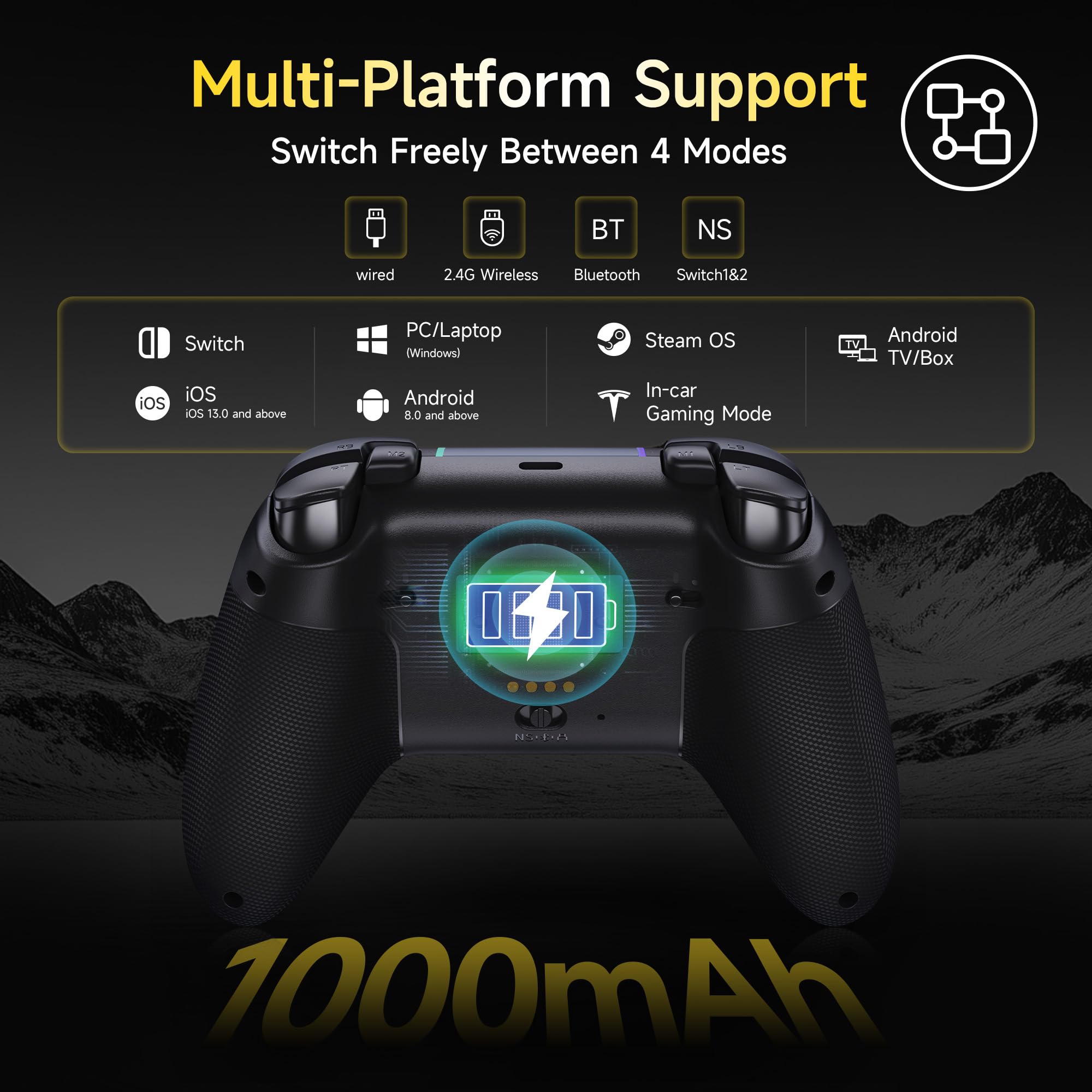 EasySMX X05PRO Wireless Controller PC, Gaming Controller mit leise Tasten, 2-stufige Tigger, Hall Joysticks, 2 programmierbare Tasten, 1000mAh Akku, Kompatibel mit PC/Switch/Android/iOS-Schwarz 3