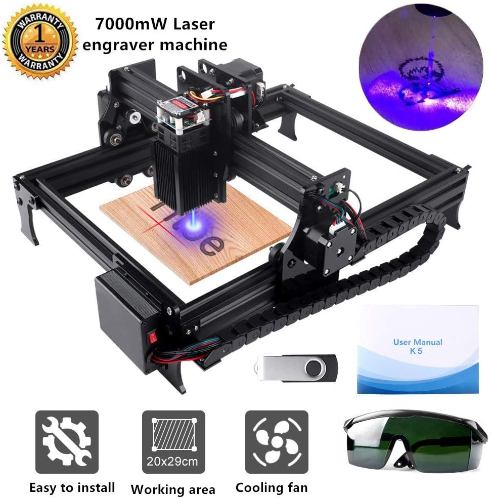 Titoe Upgrade 7000mw Laser Engraver CNC Engraving Machine Mini DIY Desktop Engraver Router Wood Printer Supporting Computer/Offline/Bluetooth Control for Handicraft Working Area :200mm x290mm …