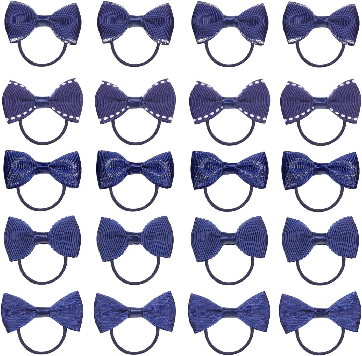 KOONY Baby Girls Bow Hair Tie Elastic Rubber Bands Ponytail Holder Mini Hair Accessories 20pc/set - Blue - One size