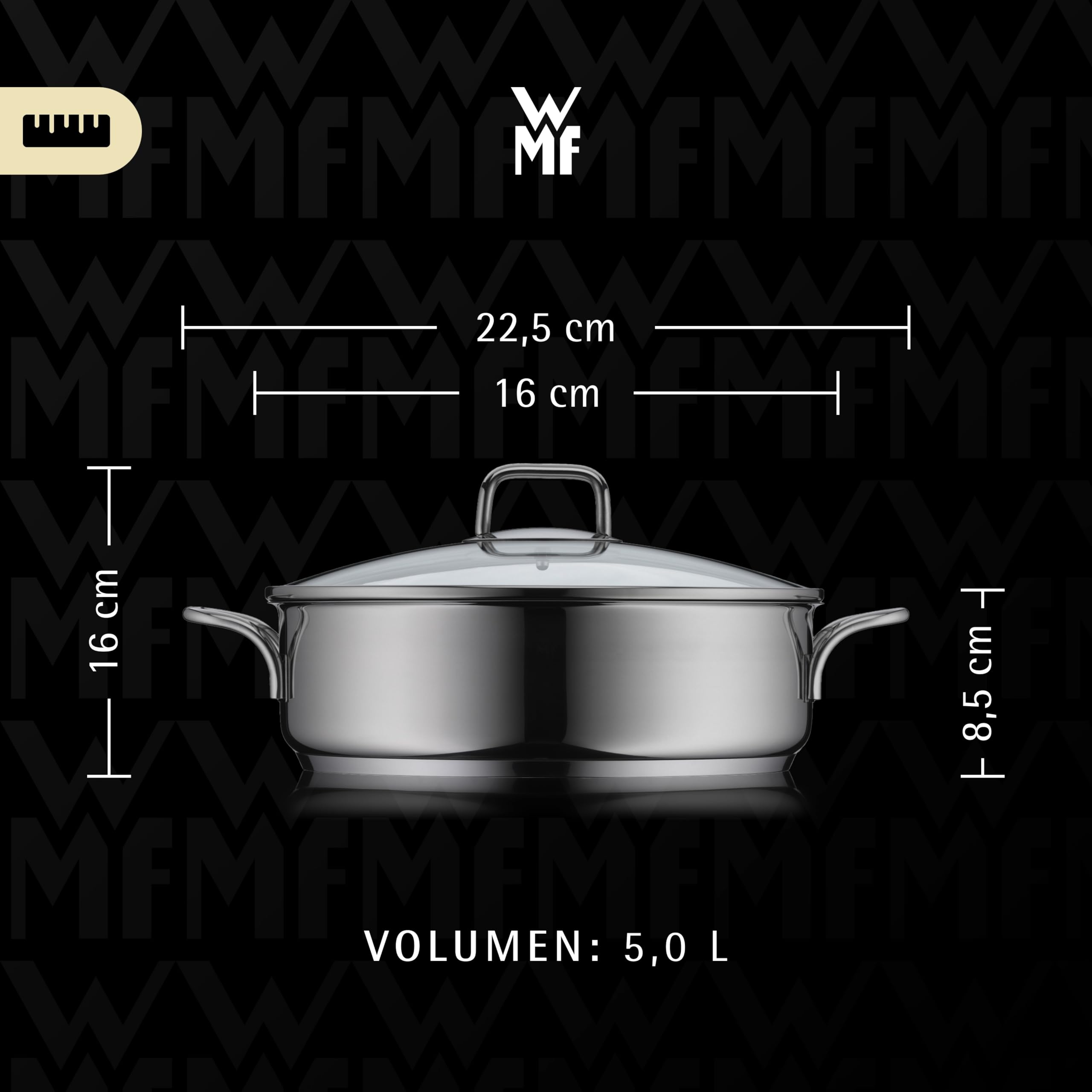 WMF Schmorpfanne 28 cm mit hohem Rand und Deckel – Induktions-Bräter 5,0l aus Cromargan Edelstahl, antihaftbeschichtet und backofengeeignet, robuste Pfanne für Schmoren, Braten und vielseitiges Kochen 3