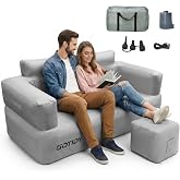 GOTIDY Inflatable Couch Loveseat with Footstool, Camping Couch with Detachable Built-in Pump, Inflatable Sofa with Breathable, Puncture-Resistant Fabric Texture Cover, Camping, Beach, Backyard Party