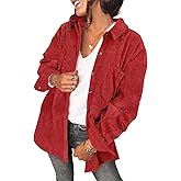 Saslax Womens Corduroy Shirt Long Sleeve Oversized Button Up V Neck Blouses Tops Loose Shacket Jacket