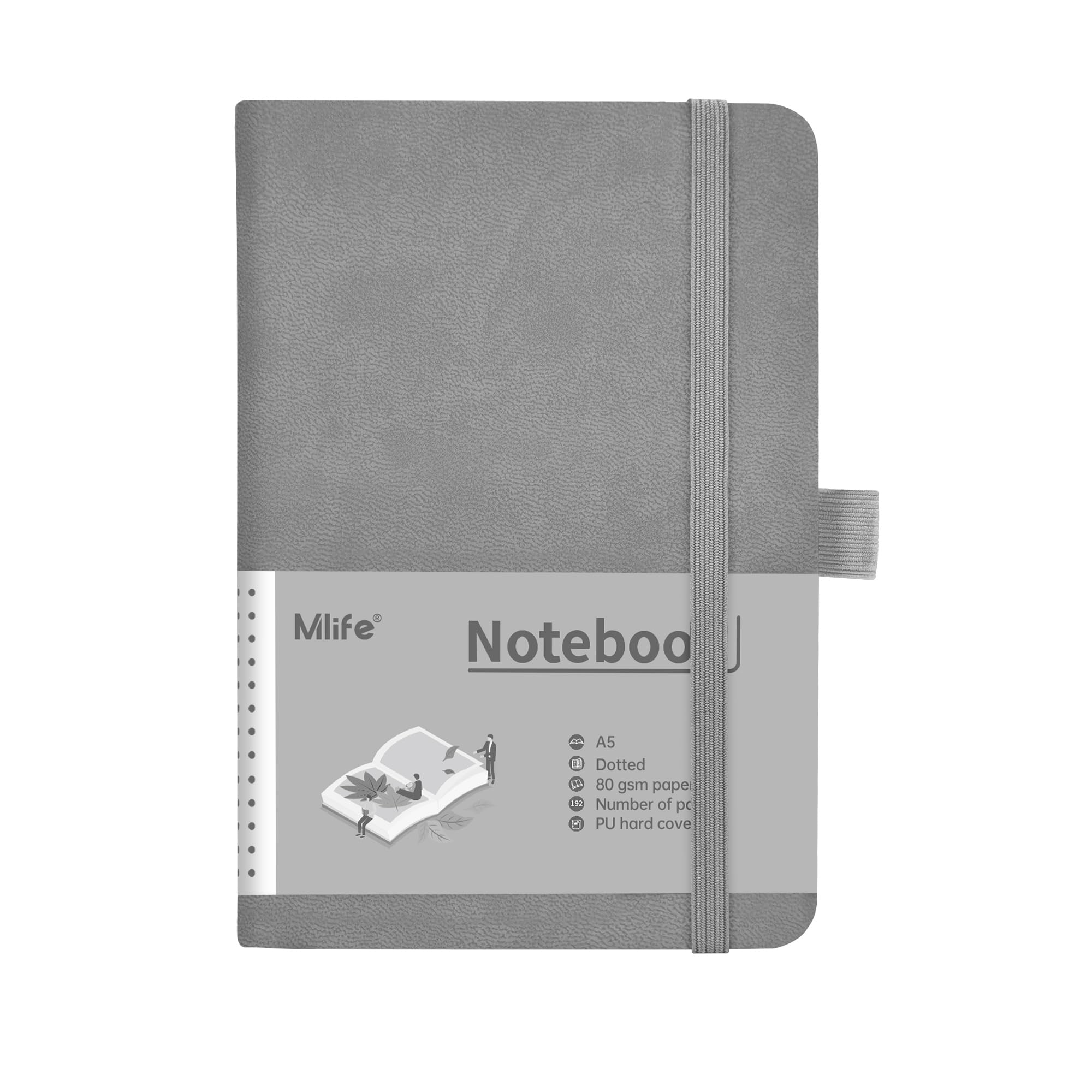 Mlife A5 Bullet Dotted Journal Notebook, College Ruled Notebook, 192 Pages, 5.75 * 8.38 inches, Hardcover Notebook for Writing, Journals for Work（Gray