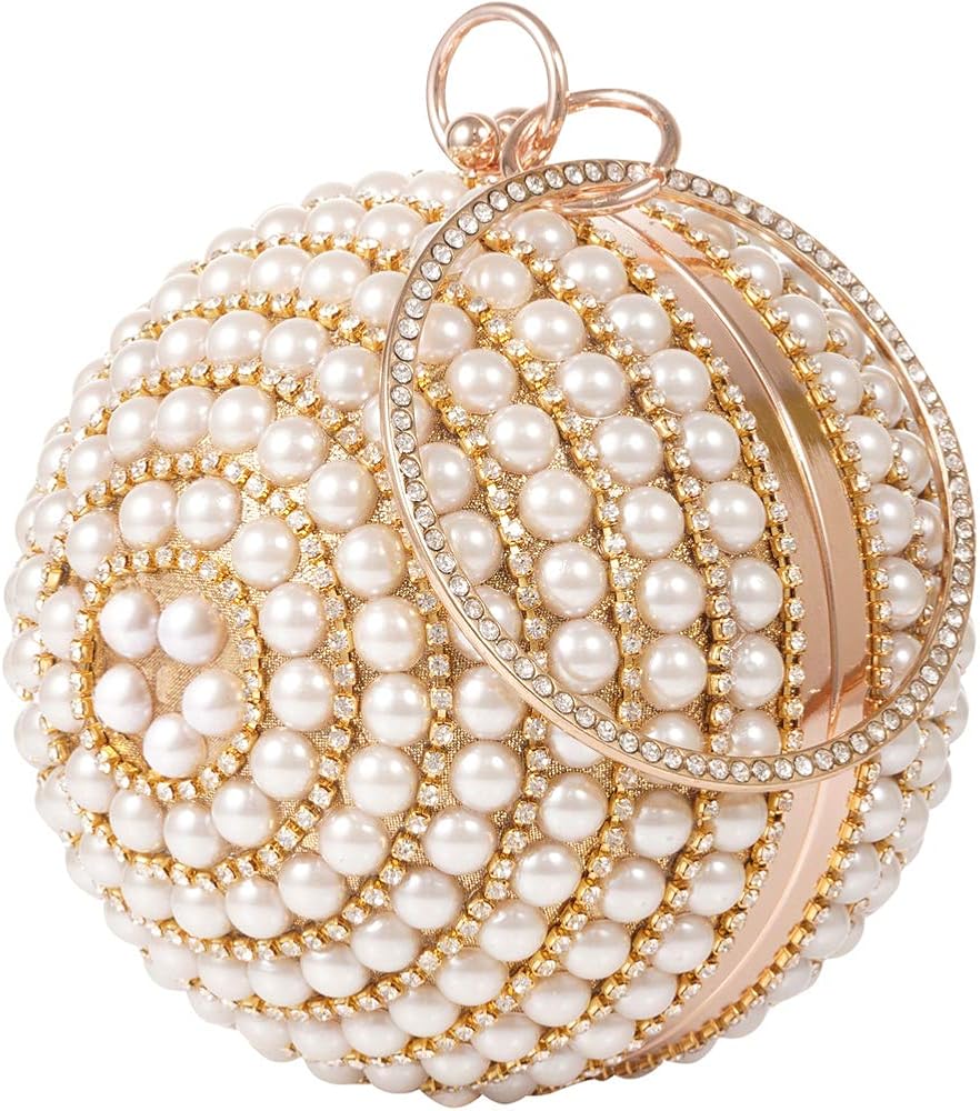 Womans Round Ball Clutch Handbag Dazzling Full Rhinestone Tassles Ring Handle Purse Evening Bag (D)