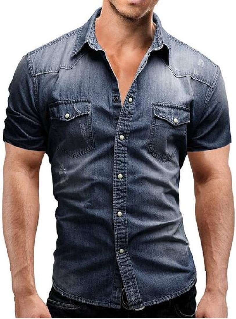 mens short sleeve denim work shirts