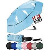 Seniny Travel Umbrella with Carabiner Handle, Windproof Large Umbrellas for Rain with Dual-Rib Structure, Portable Compact Umbrella with Reflective Strip, Car Backpack UV Umbrellas for Sun Protection