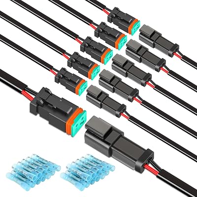 Nilight 2 Pin DT Connectors 16AWG 6 Kits Male and Female Electrical Connector Waterproof Plug Play w/Heat Shrink Butt Terminals for Automotive Cars Truck Motorcycle Marine Boats