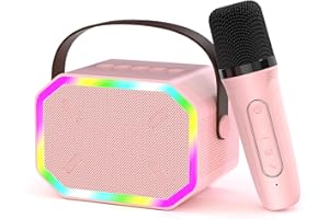 CITFIS Mini Karaoke Machine for Kids, Birthday Gifts Toys for Girls Ages 4 5 6 7 8 9 10 12+ Years Old, Toddler Toys Family Home Party, Portable Bluetooth Karaoke Speaker with Wireless Microphone(Pink-1 Mic)