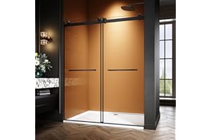 BOUGAINORA 56-60" W x 76" H Frameless Sliding Shower Door, Adjustable Width Glass Shower Door, Soft-Close, 5/16" (8mm) Clear Tempered Glass with Explosion-Proof Film (Matte Black, 60" W x 76" H)