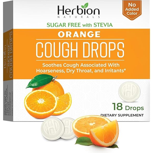 HERBION NATURALS COUGH DROPS, SUGAR-FREE WITH STEVIA, DIETARY SUPPLEMENT, SOOTHES COUGH, FOR ADULTS & CHILDREN OVER 6 YEARS,18 COUNT (PACK OF 1), ORANGE