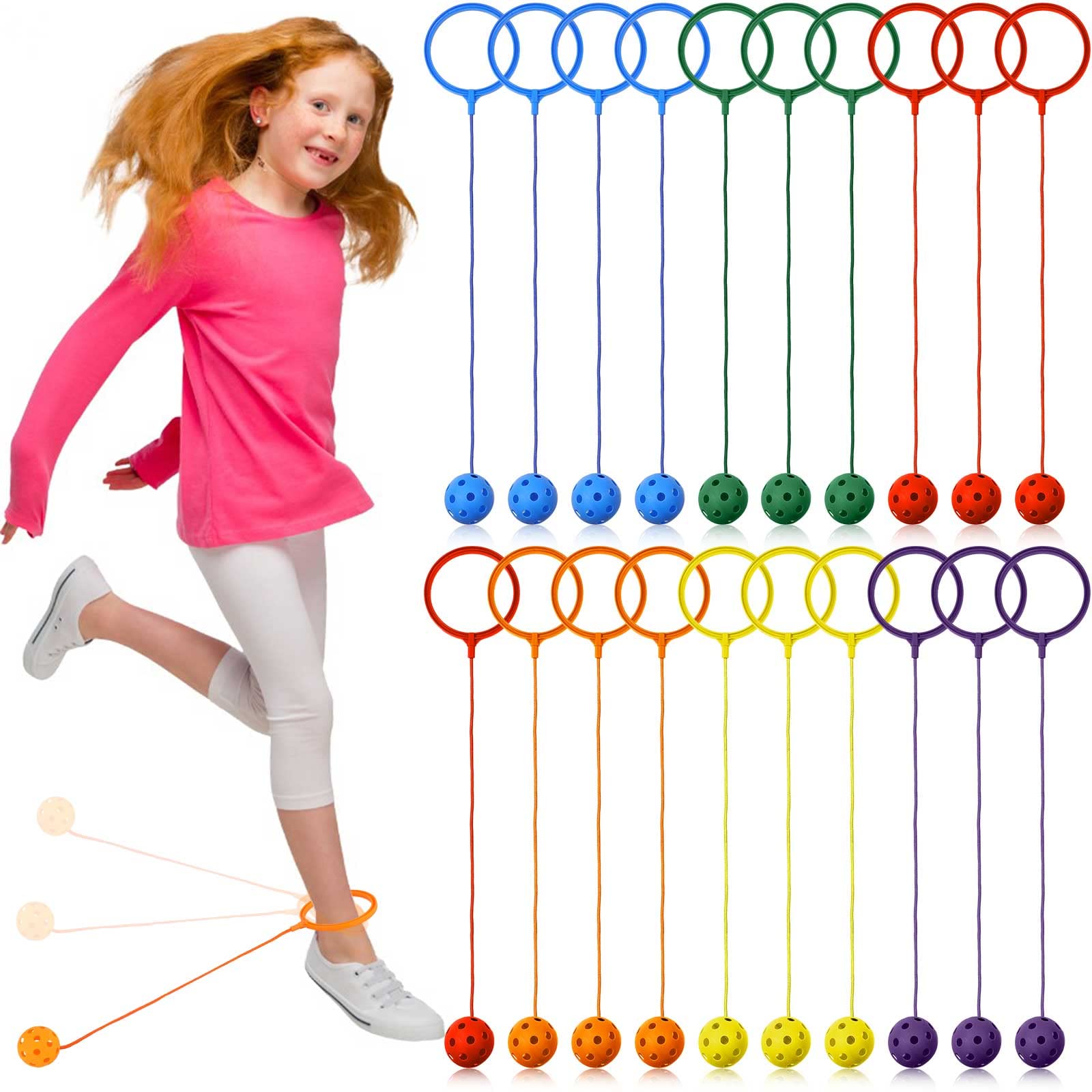 Photo 1 of Glimin 20 Pack 20 Ankle Skip Ball for Kids Foldable Flash Wheel Skip Ball Swingball Set Assorted Colors Outside Game Toys for Age 6 7 8 9 10+ Fun Jumper and Exercise Equipment