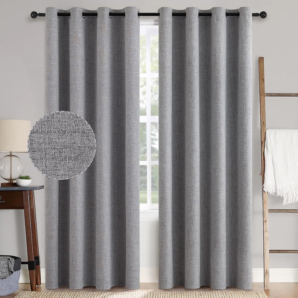 Photo 1 of MIULEE Linen Textured 90 Inches Curtains for Bedroom 100% Blackout Thermal Insulated Grey Curtains Grommet Room Darkening Luxury Decor for Living Room Nursery 52 x 90 Inch (2 Panels)