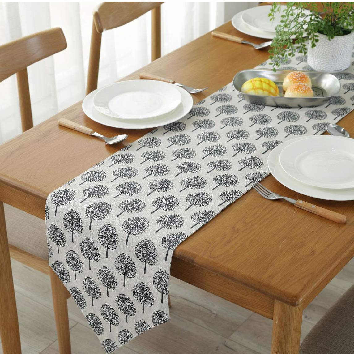 Bestenrose Table Runner Home Tablecover Decorative 2 sides Cotton Linen Classic Table Bedding Mat Dining Room Party Holiday Decoration (Beige tree, 12” x 82“(32 * 210cm))