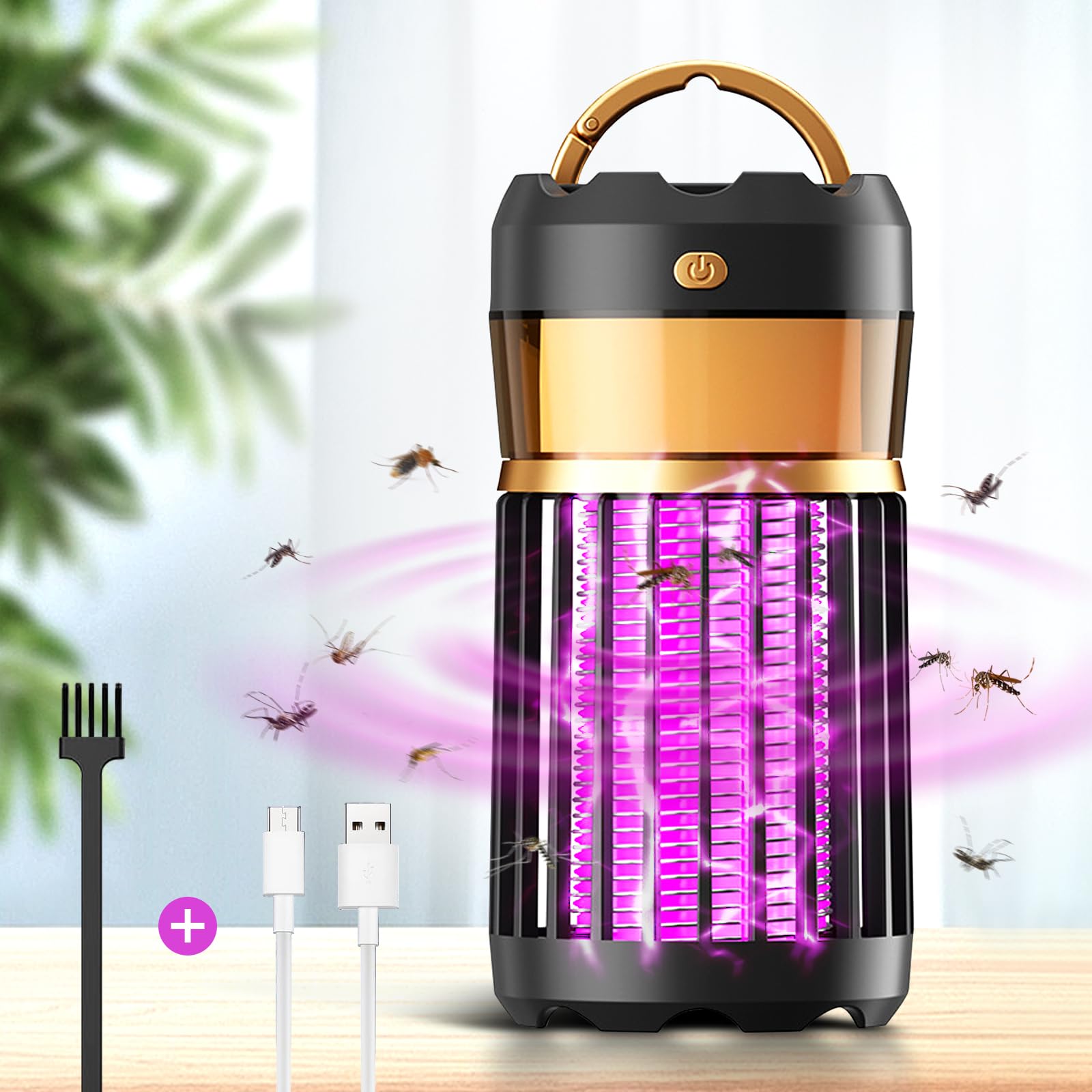 Electric Fly Catcher, Portable Bug Zapper, 4000mAh Rechargeable Mosquito Killer, 3 in 1 Killer Night Lighting Lamp,360° Attract Zap Flying Insect for Outdoor, Backyard Camping