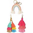 COAUXOG 3pcs Keychain Tassels,Boho Rainbow Keychain & Double Stranded Colored Tassel Keychain with Triple Colorful Tassel Keychain Mobile Wallet Tassel Keychain Backpack Charms